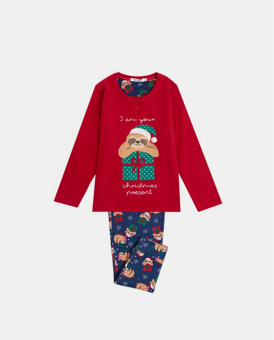 ADMAS Pijama Manga Larga Have a Lazy Christmas para Niña ROJO