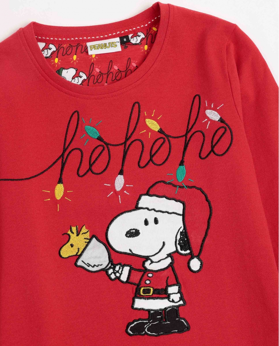 PEANUTS Pijama Manga Larga Ho Ho Ho para Niña ROJO