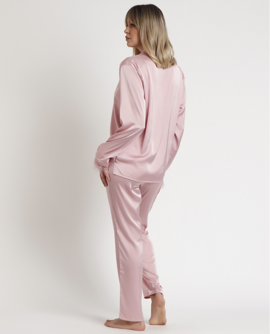 ADMAS LUXURY Pijama Abierto Manga Larga Plumas Marabu Luxe para Mujer PETALO