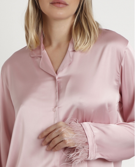 ADMAS LUXURY Pijama Abierto Manga Larga Plumas Marabu Luxe para Mujer PETALO 2