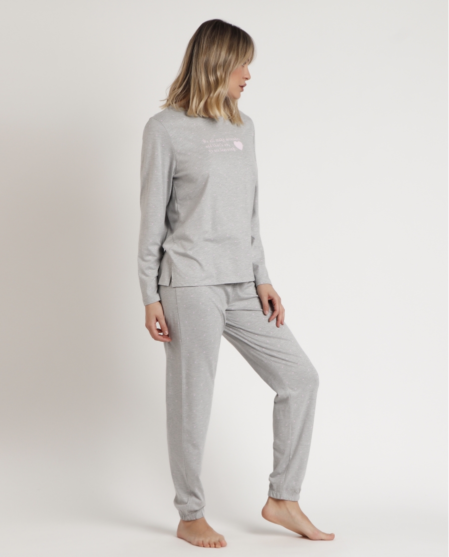 ADMAS CLASSIC Pijama Manga Larga Pink Hearts para Mujer GRIS JASPE