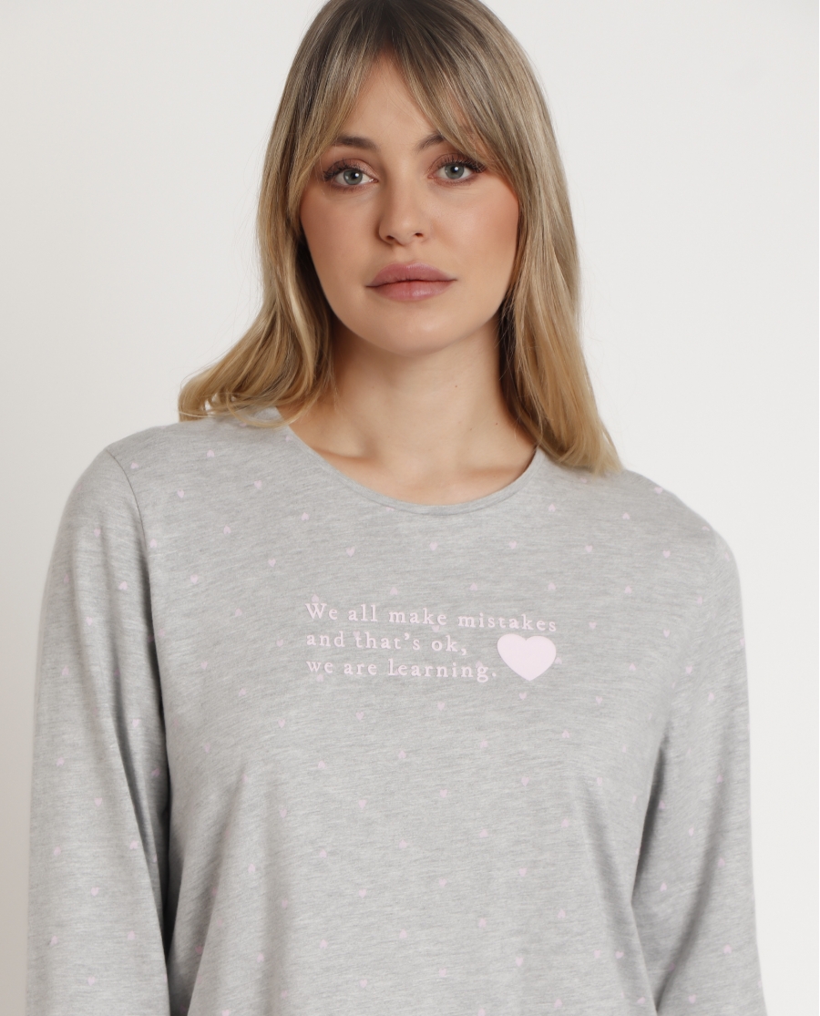 ADMAS CLASSIC Pijama Manga Larga Pink Hearts para Mujer GRIS JASPE