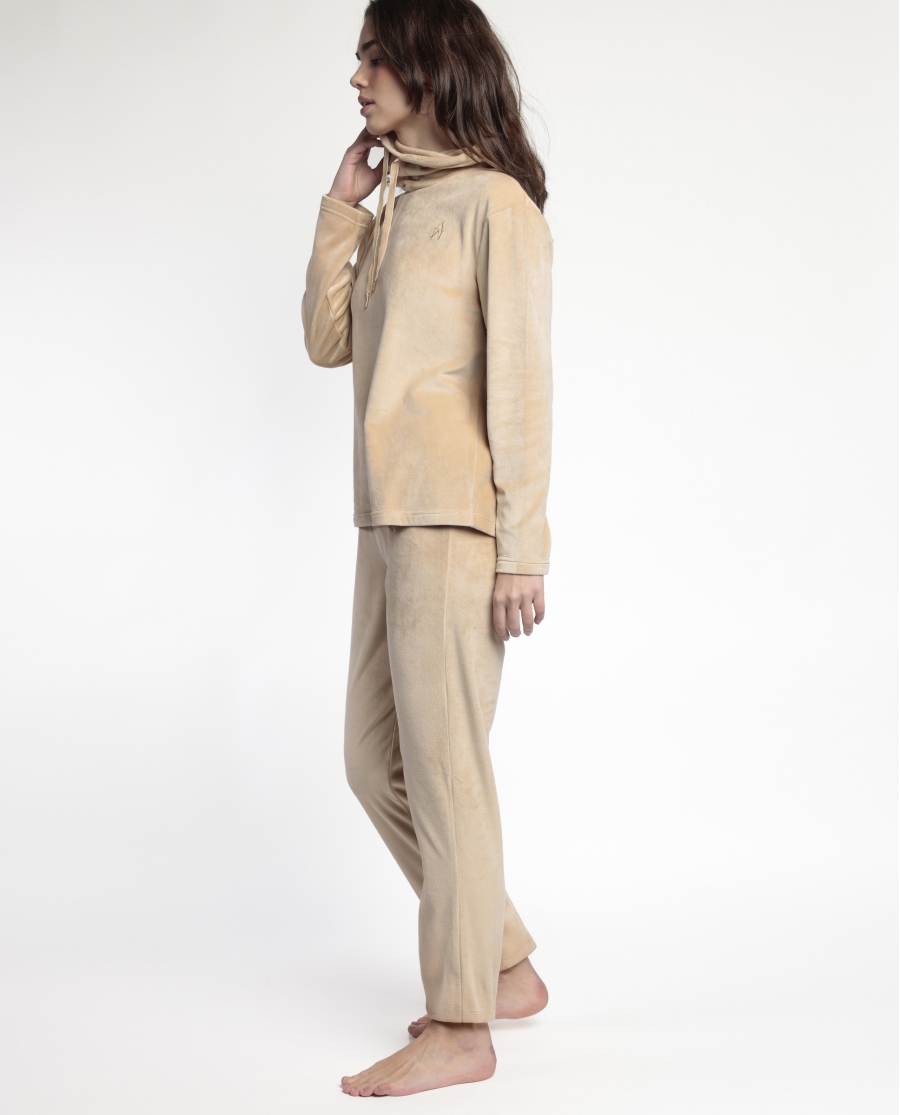 ADMAS LUXURY Pijama Manga Larga Velvet Tracksuit para Mujer CAMEL