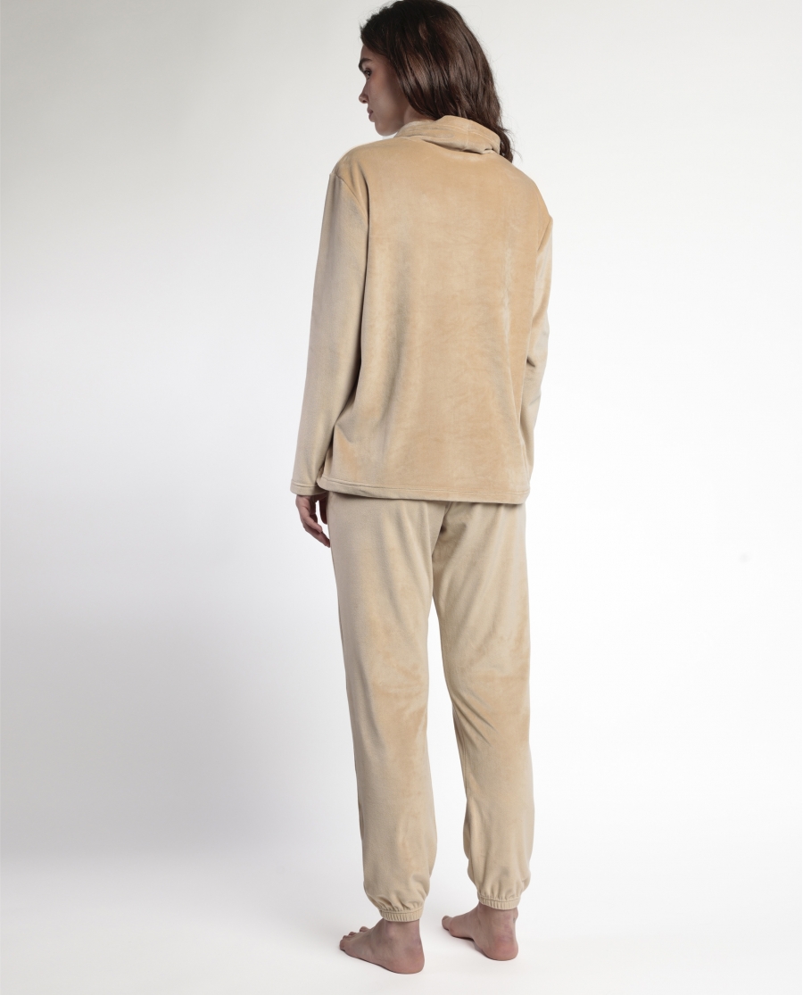 ADMAS LUXURY Pijama Manga Larga Velvet Tracksuit para Mujer CAMEL