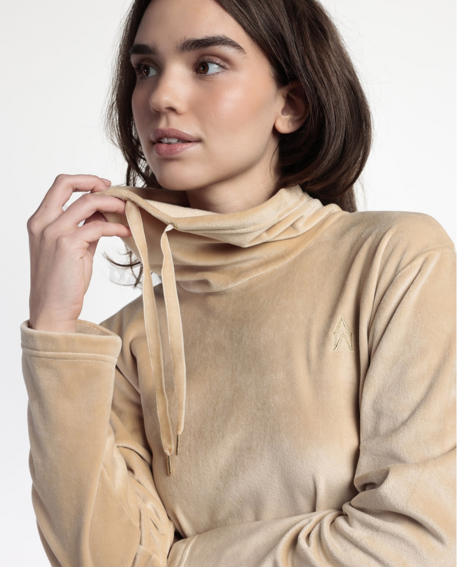 ADMAS LUXURY Pijama Manga Larga Velvet Tracksuit para Mujer CAMEL
