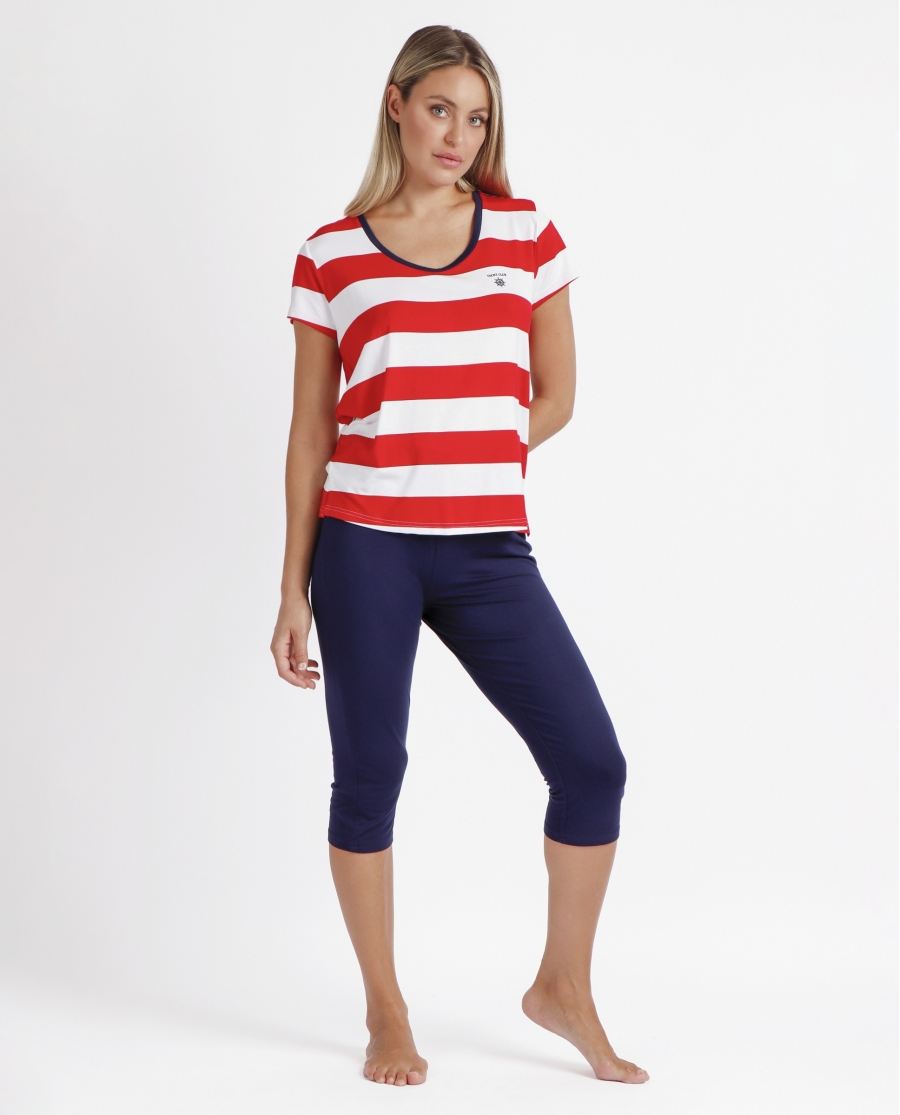 ADMAS Pijama Manga Corta Red Navy para Mujer ROJO