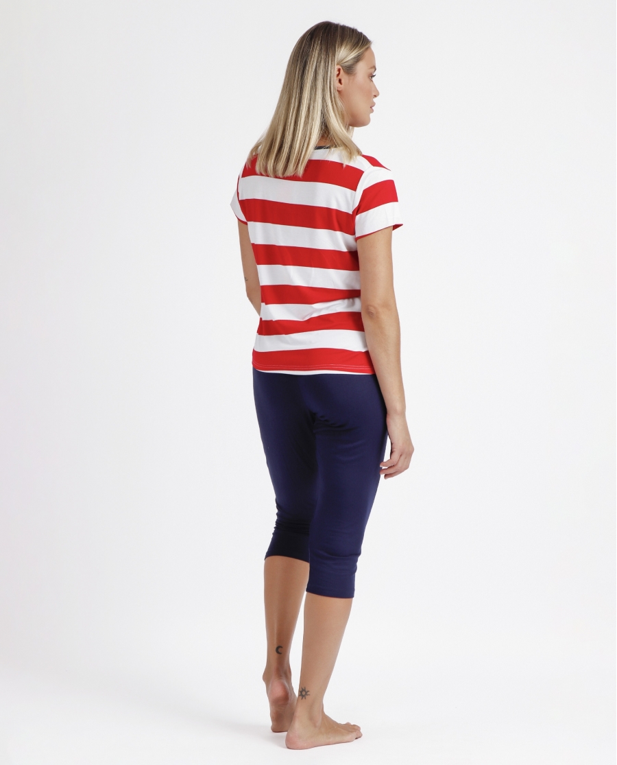 ADMAS Pijama Manga Corta Red Navy para Mujer ROJO