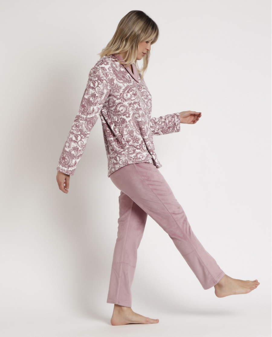 ADMAS CLASSIC Pijama Abierto Manga Larga Velvet Cachemire para Mujer PETALO