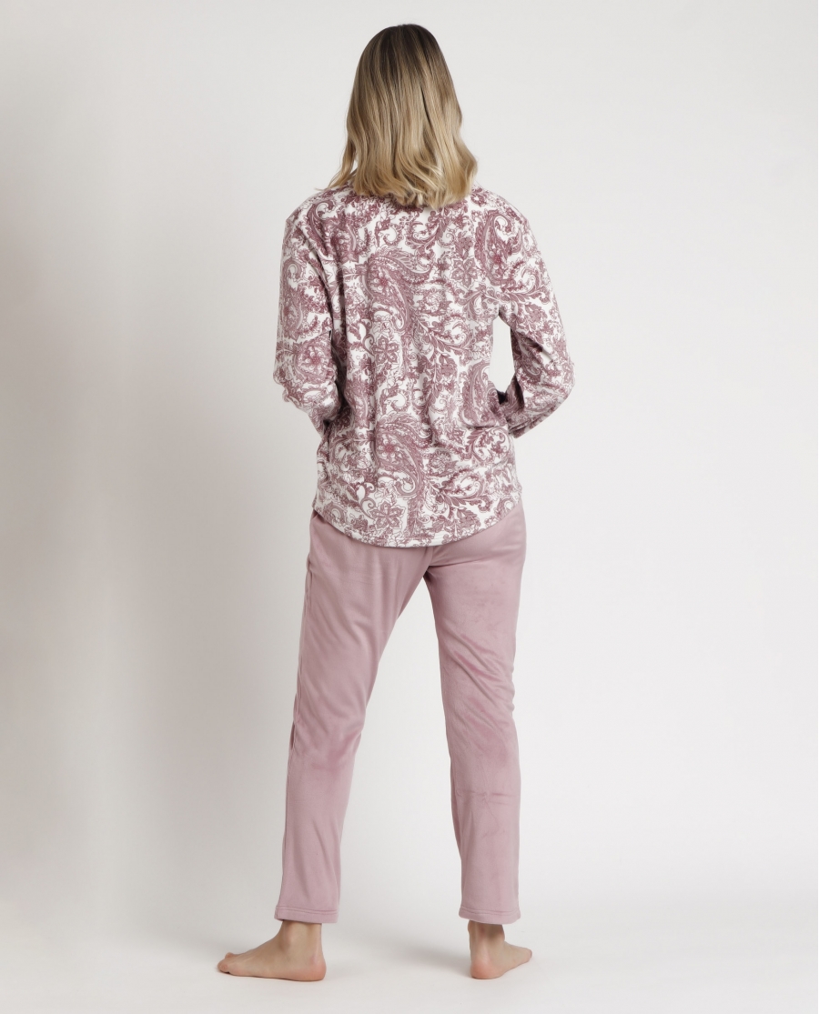 ADMAS CLASSIC Pijama Abierto Manga Larga Velvet Cachemire para Mujer PETALO