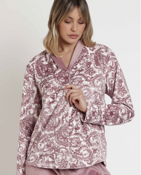 ADMAS CLASSIC Pijama Abierto Manga Larga Velvet Cachemire para Mujer PETALO 2