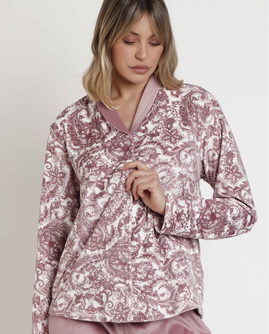 ADMAS CLASSIC Pijama Abierto Manga Larga Velvet Cachemire para Mujer PETALO