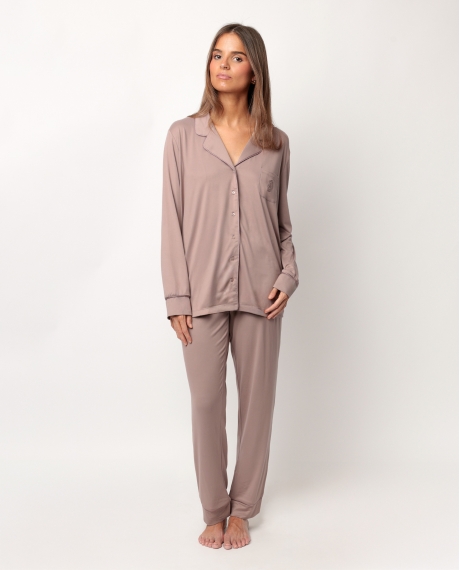 ADMAS CLASSIC Pijama Abierto Manga Larga Soft Sleep para Mujer MOKA