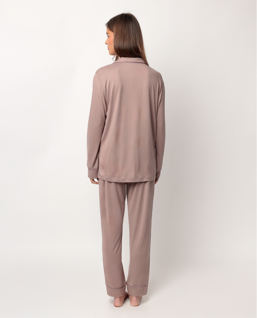 ADMAS CLASSIC Pijama Abierto Manga Larga Soft Sleep para Mujer MOKA