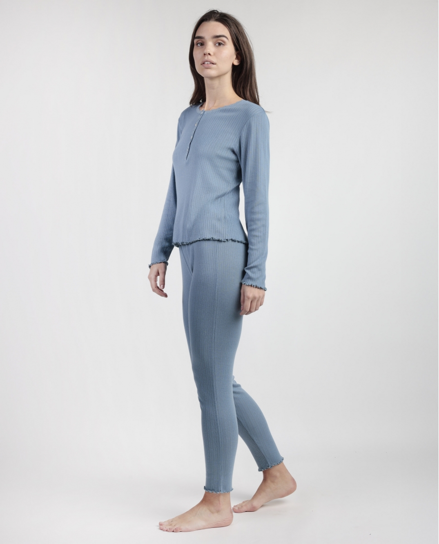 ADMAS HOME Pijama Manga Larga Tapeta Soft Canalé para Mujer AZUL