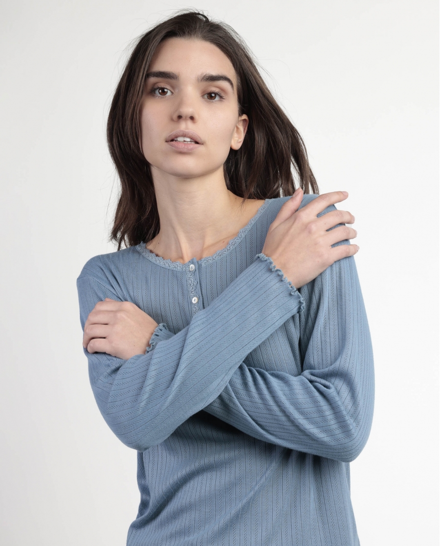 ADMAS HOME Pijama Manga Larga Tapeta Soft Canalé para Mujer AZUL