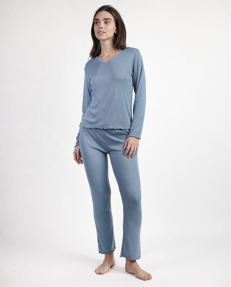 ADMAS Pijama Manga Larga Pico Soft Canalé para Mujer AZUL