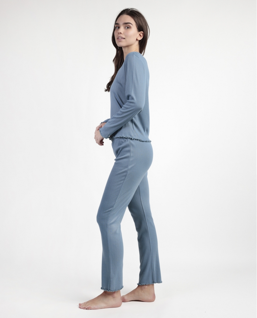 ADMAS Pijama Manga Larga Pico Soft Canalé para Mujer AZUL