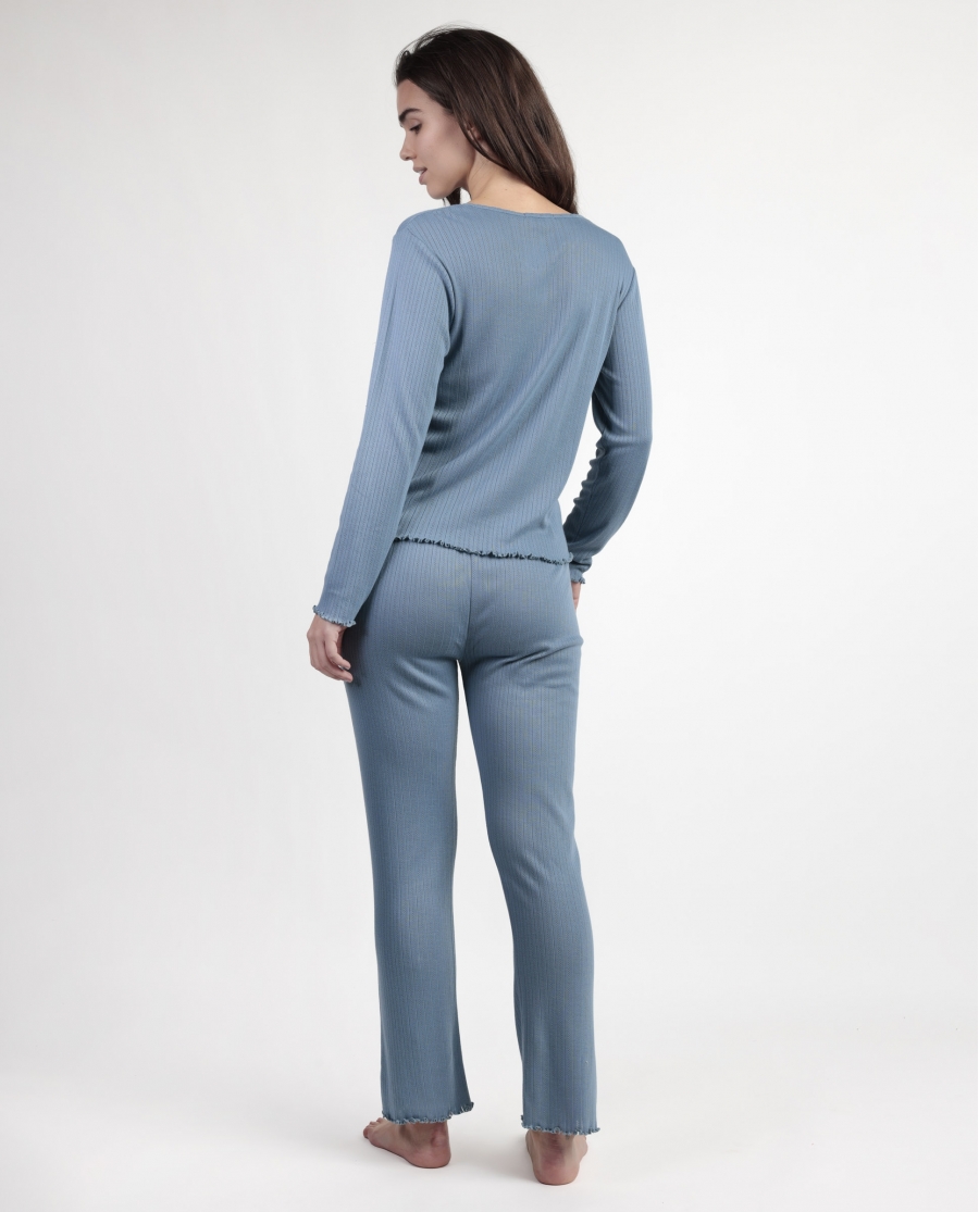 ADMAS Pijama Manga Larga Pico Soft Canalé para Mujer AZUL