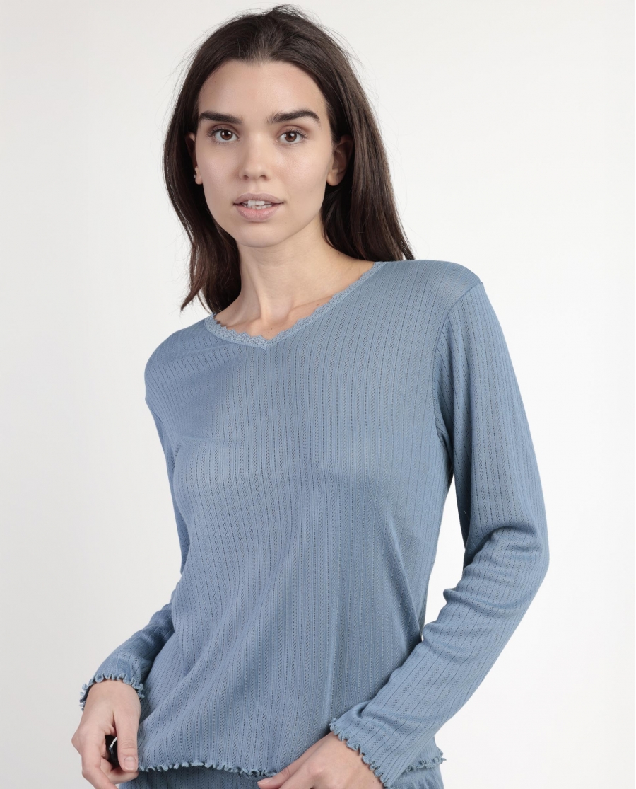 ADMAS Pijama Manga Larga Pico Soft Canalé para Mujer AZUL