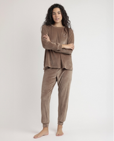 ADMAS CLASSIC Pijama Manga Larga Rayas Relax Home para Mujer CHOCOLATE