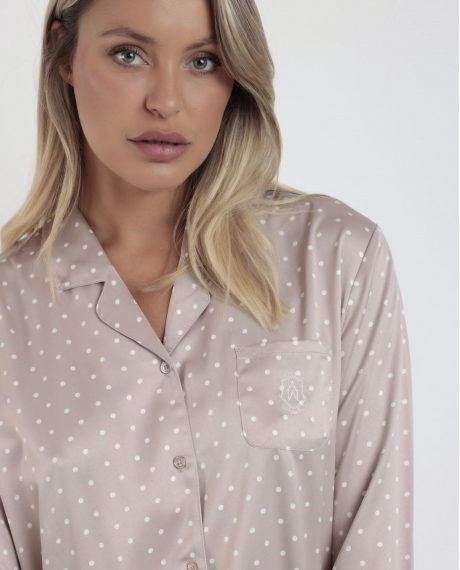 ADMAS CLASSIC Pijama Novia Abierto Manga Larga Dots Lace para Mujer PIEDRA 2
