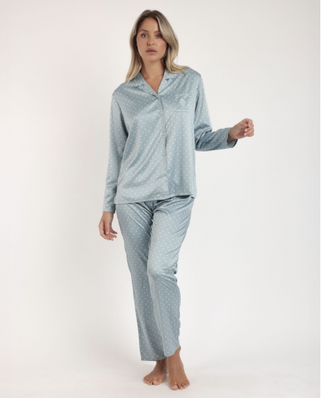 ADMAS CLASSIC Pijama Novia Abierto Manga Larga Dots Lace para Mujer VERDE AGUA