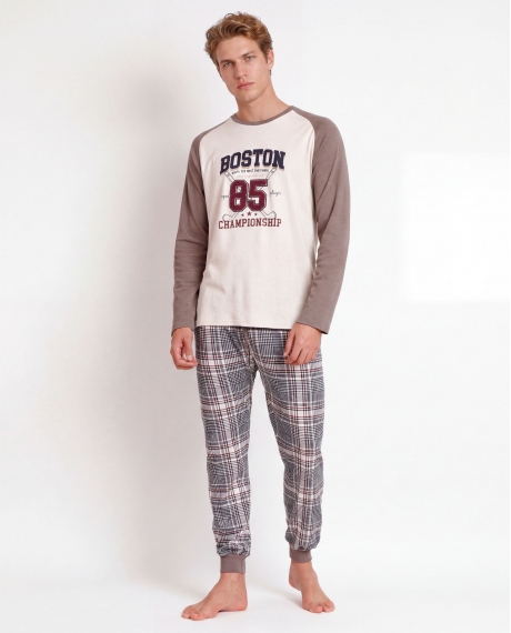 ADMAS Pijama Manga Larga Boston para Hombre BEIGE