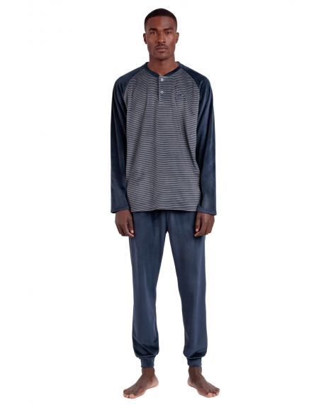 ADMAS MAGNIFIC Pijama Manga Larga Velvet Basic Stripes para Hombre MARINO