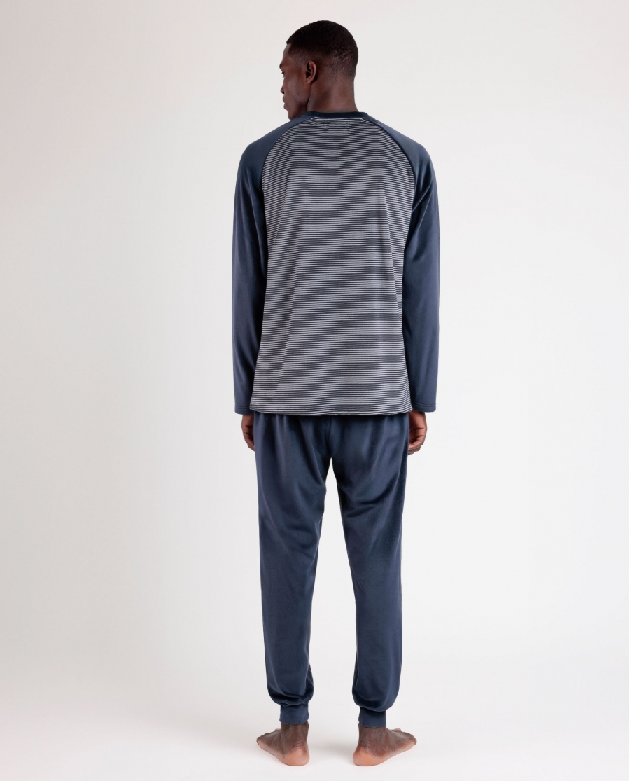 ADMAS MAGNIFIC Pijama Manga Larga Velvet Basic Stripes para Hombre MARINO