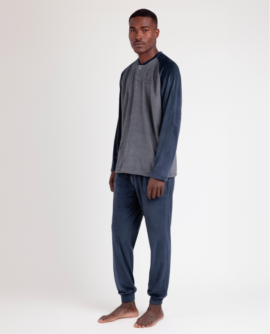 ADMAS MAGNIFIC Pijama Manga Larga Velvet Basic Stripes para Hombre MARINO