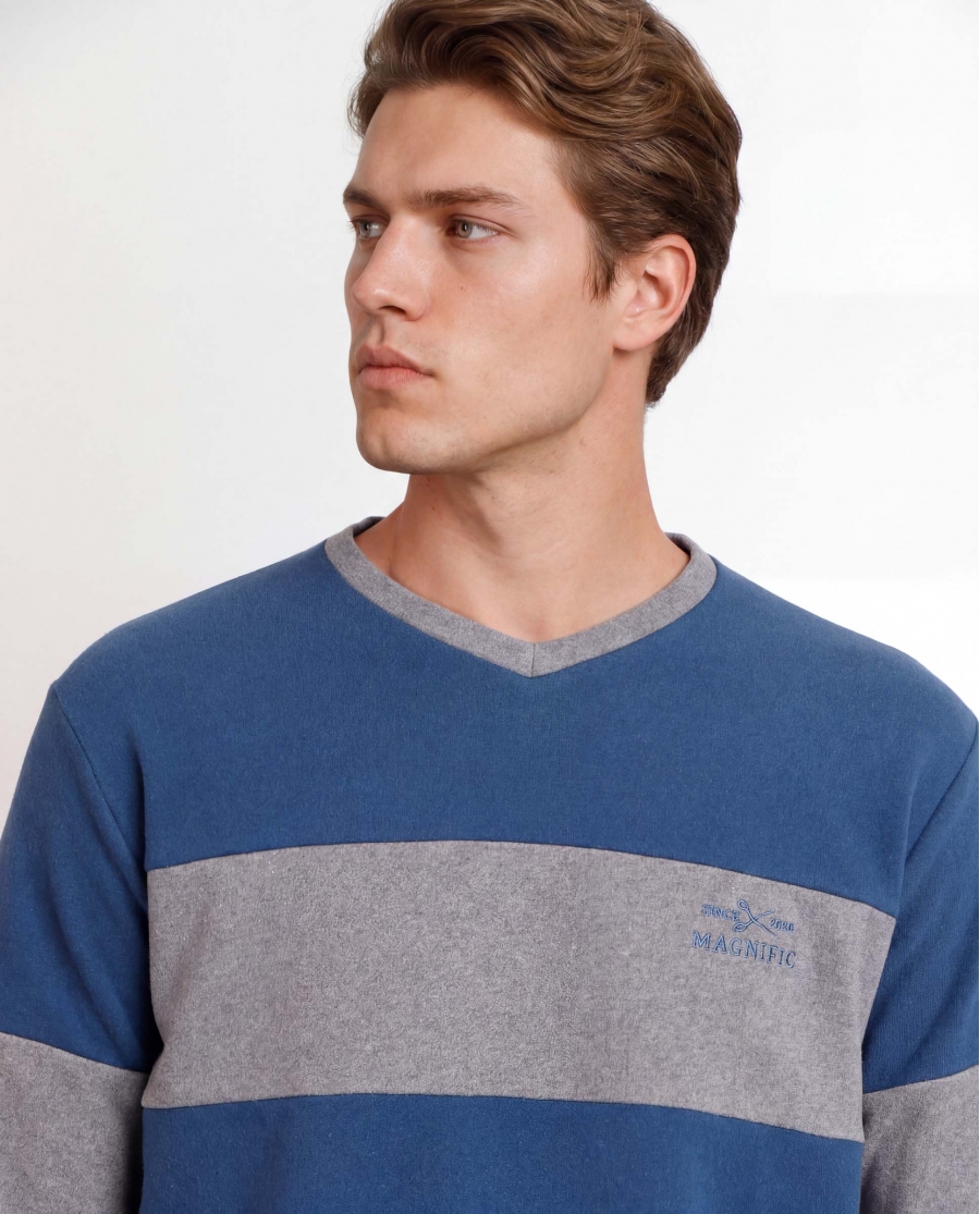 ADMAS MAGNIFIC Pijama Manga Larga Saxony para Hombre AZUL