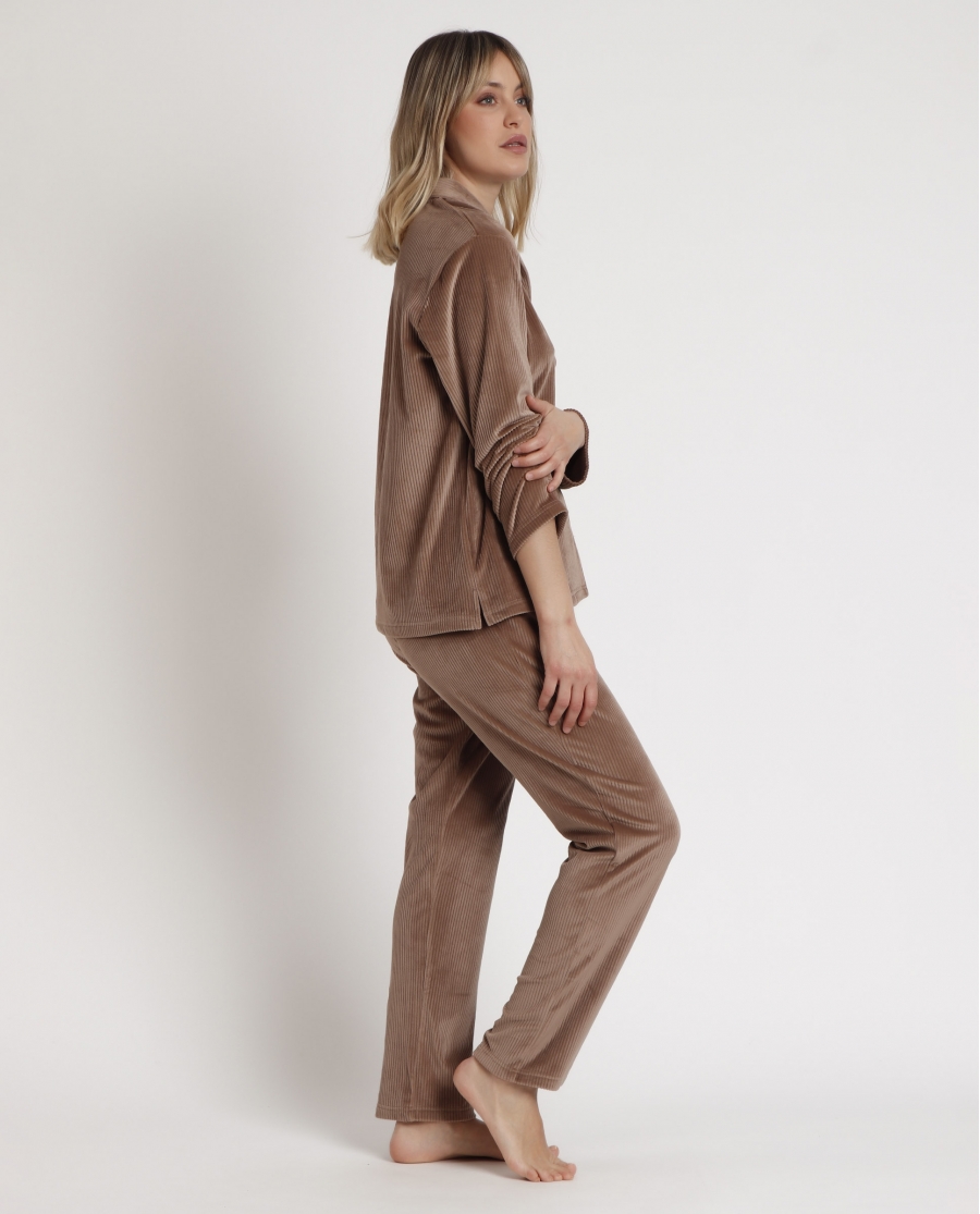ADMAS CLASSIC Pijama Abierto Manga Larga Rayas Relax Home para Mujer CHOCOLATE