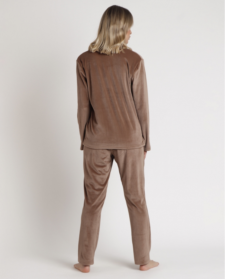 ADMAS CLASSIC Pijama Abierto Manga Larga Rayas Relax Home para Mujer CHOCOLATE