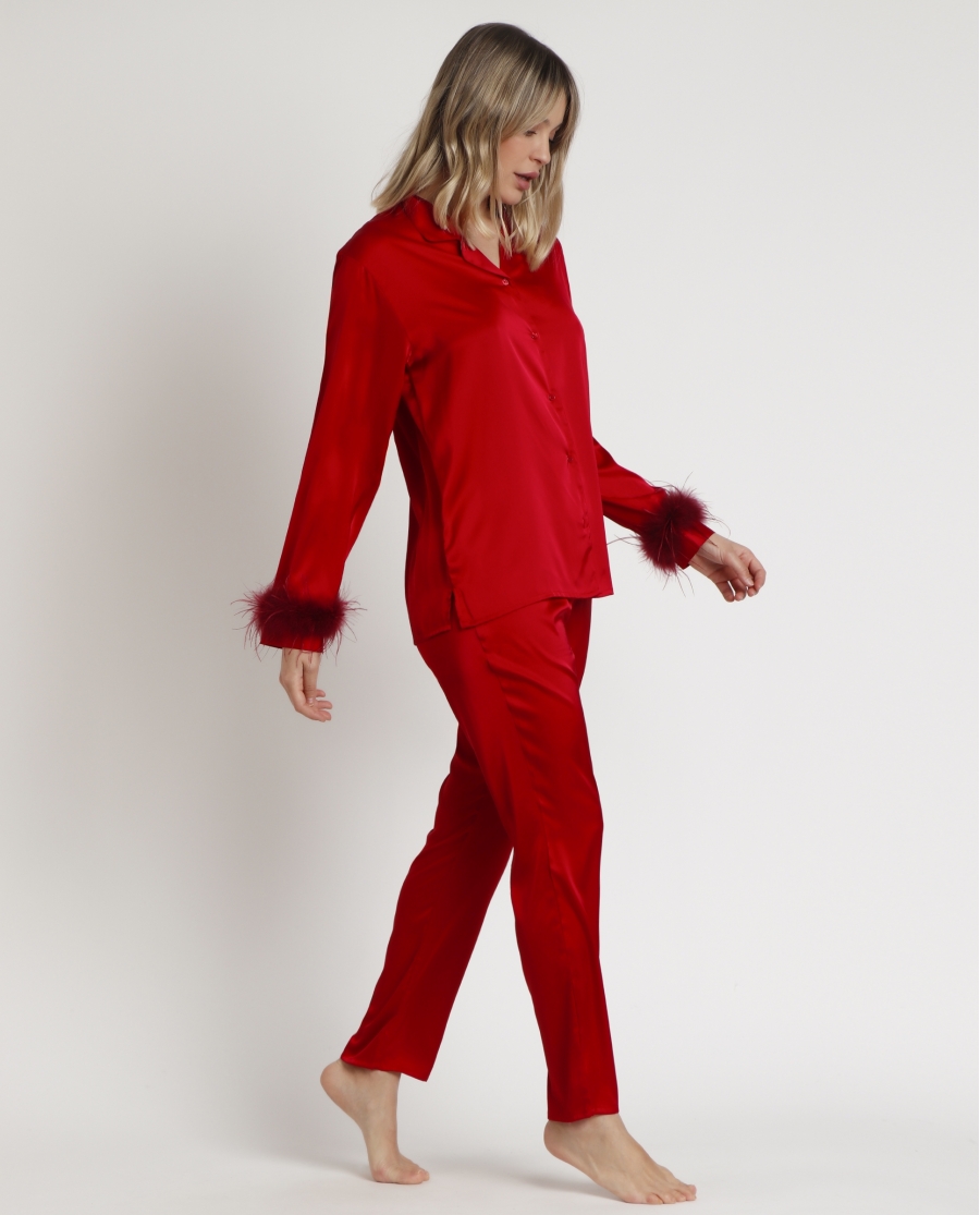 ADMAS CLASSIC Pijama Abierto Manga Larga Plumas Marabu Christmas Luxe para Mujer ROJO