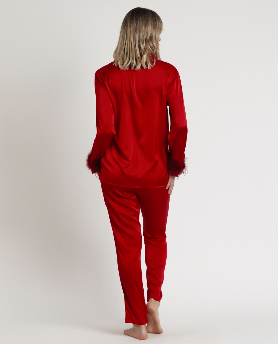 ADMAS CLASSIC Pijama Abierto Manga Larga Plumas Marabu Christmas Luxe para Mujer ROJO