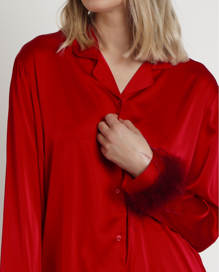 ADMAS CLASSIC Pijama Abierto Manga Larga Plumas Marabu Christmas Luxe para Mujer ROJO