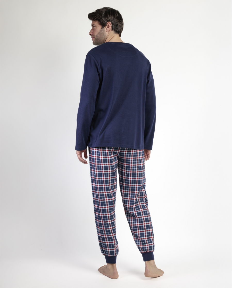 PEANUTS Pijama Manga Larga Tapeta Let It Snow para Hombre MARINO
