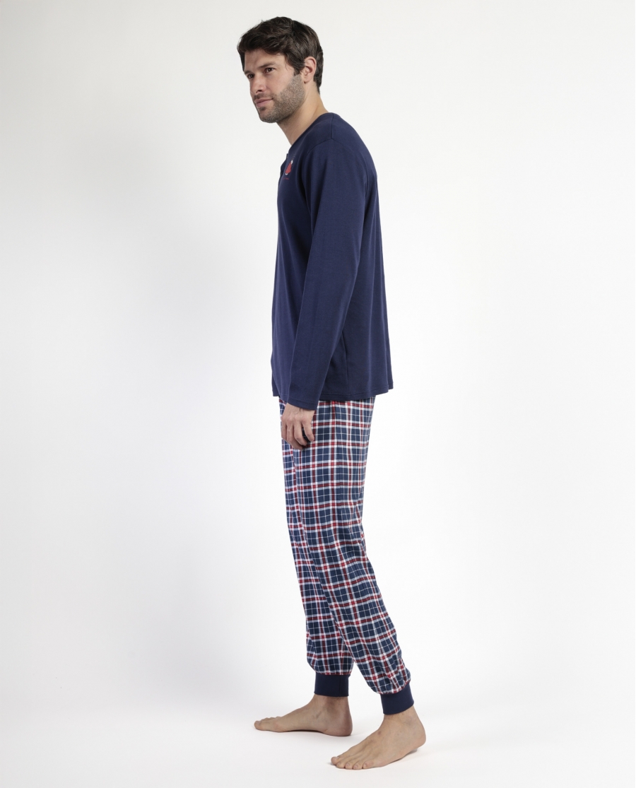 PEANUTS Pijama Manga Larga Tapeta Let It Snow para Hombre MARINO