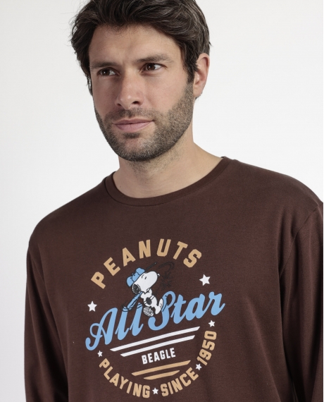 PEANUTS Pijama Manga Larga Varsity Squad para Hombre CHOCOLATE 2