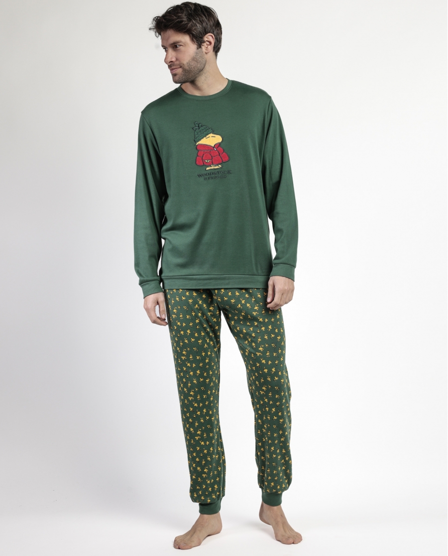 PEANUTS Pijama Manga Larga Classic Peanuts para Hombre VERDE