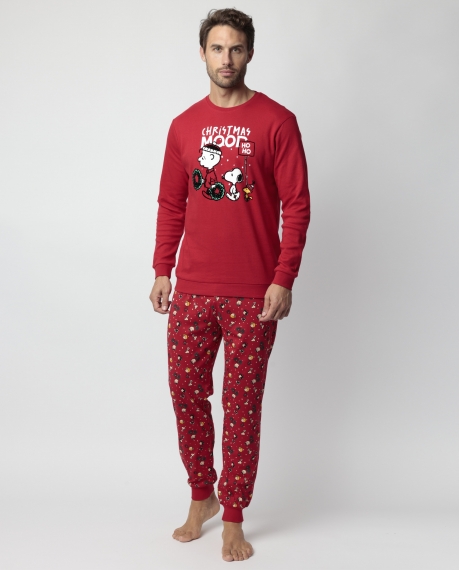 PEANUTS Pijama Manga Larga HoHo Mood para Hombre ROJO