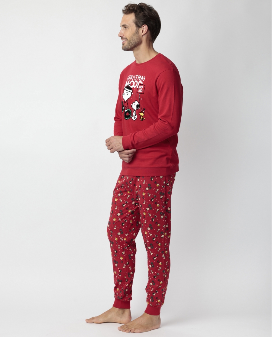 PEANUTS Pijama Manga Larga HoHo Mood para Hombre ROJO