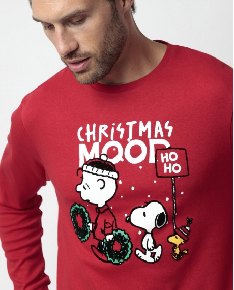 PEANUTS Pijama Manga Larga HoHo Mood para Hombre ROJO 2