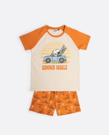 PEANUTS Pijama Manga Corta Summer Beagle para Niño NARANJA