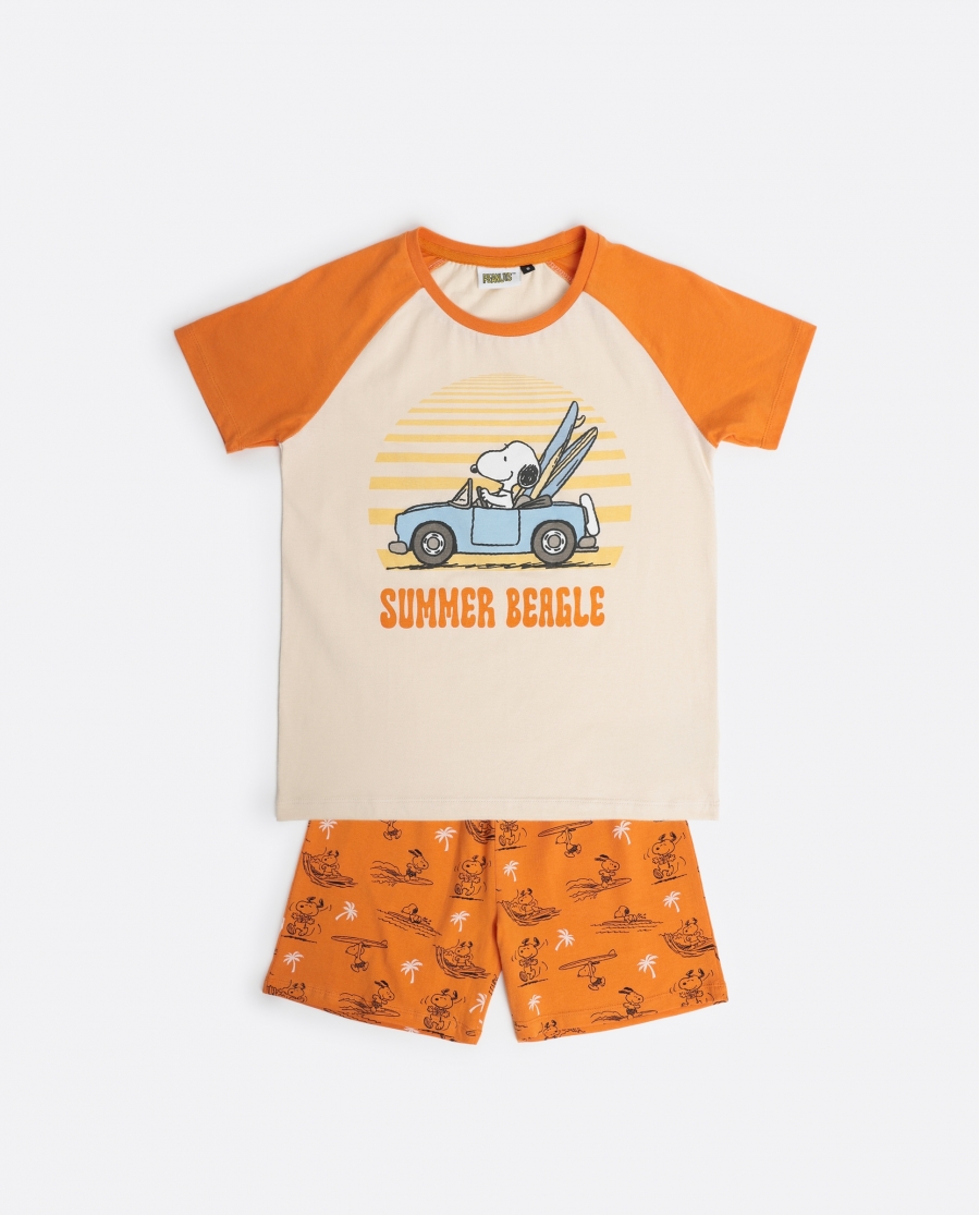 PEANUTS Pijama Manga Corta Summer Beagle para Niño NARANJA