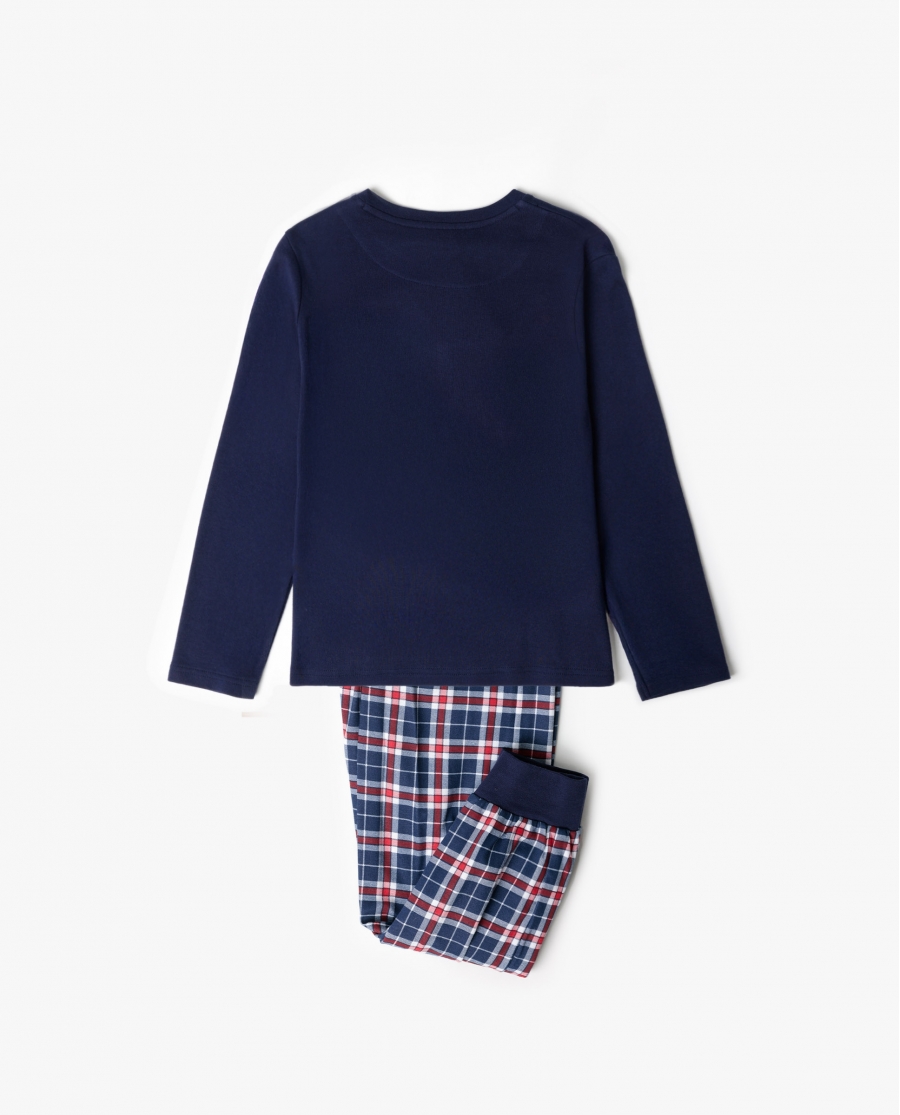 PEANUTS Pijama Manga Larga Tapeta Let It Snow para Niño MARINO