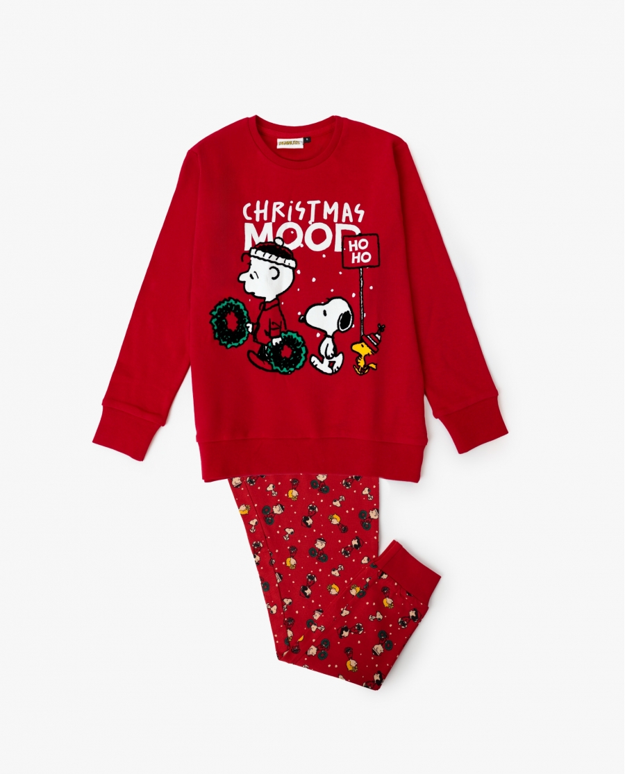 PEANUTS Pijama Manga Larga HoHo Mood para Niño ROJO