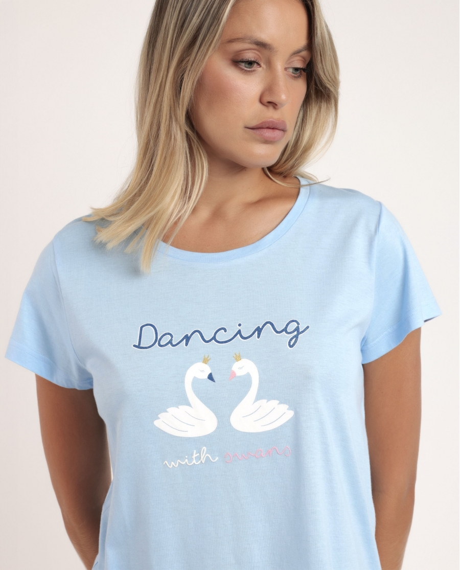 ADMAS Pijama Manga Corta Dancing With Swans para Mujer AZUL