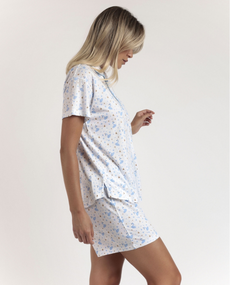 ADMAS Pijama Abierto Manga Corta Dancing With Swans para Mujer AZUL