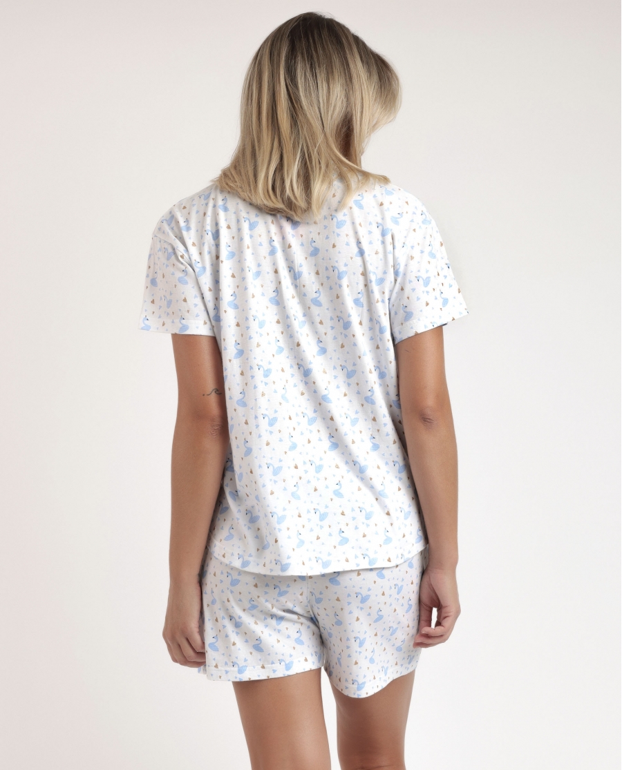 ADMAS Pijama Abierto Manga Corta Dancing With Swans para Mujer AZUL